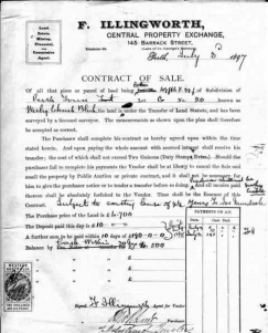 Contract of sale, front block of land 1897.