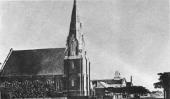 Looking north along William Street showing Wesley Church and the second chapel with the Sunday School on the corner.